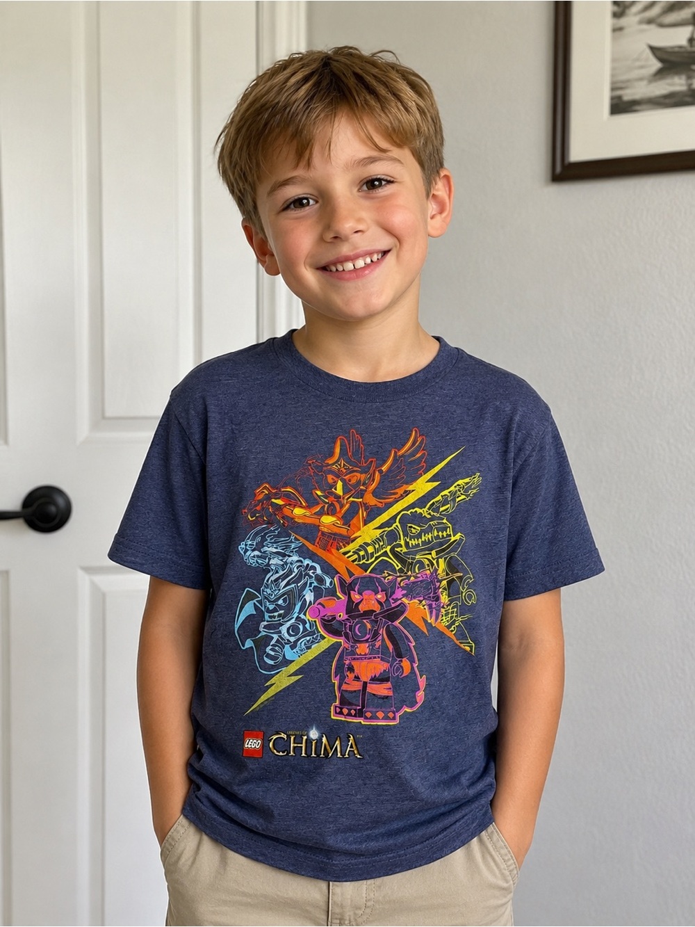 Lego Chima Boys Navy Blue Graphic Tee with Neon Characters